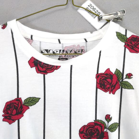Knickerbocker Striped Red Roses T-Shirt Women's L Short Sleeves Whimsigoth Artsy - Picture 10 of 10